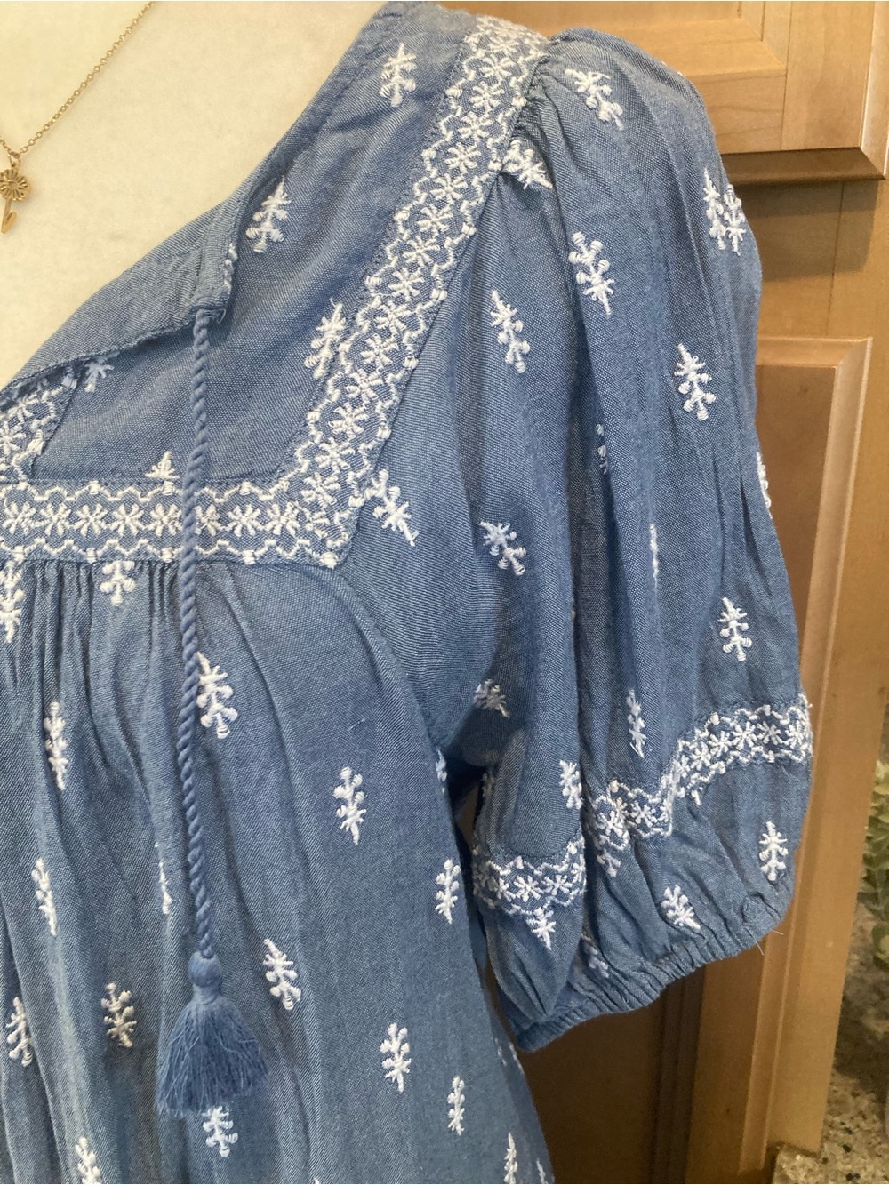 Old Navy Light Blue Embroidered Cottage Core Dress - Picture 4 of 7